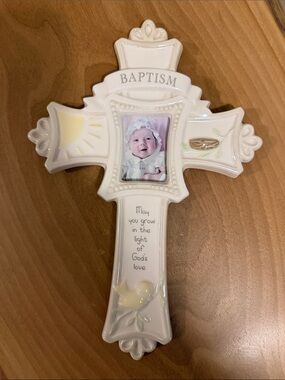 Grasslands Road White and Cream Baptism Cross Photo Frame